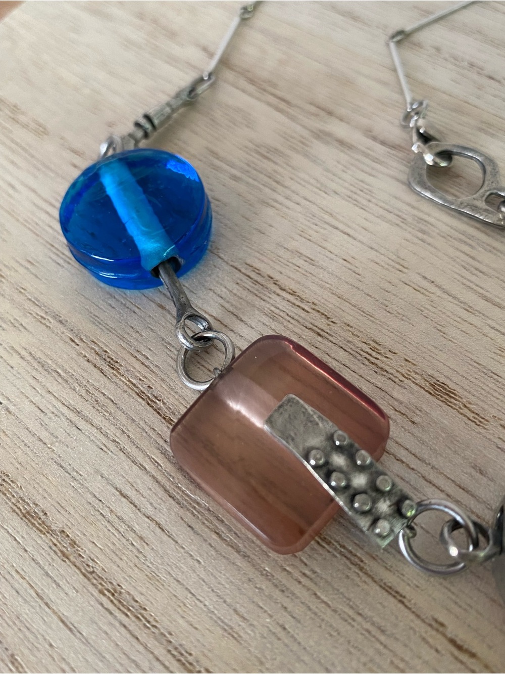 Anne-Marie Chagnon Artisan Glass & Pewter Statement Necklace - Blue/Mauve - Picture 6 of 16